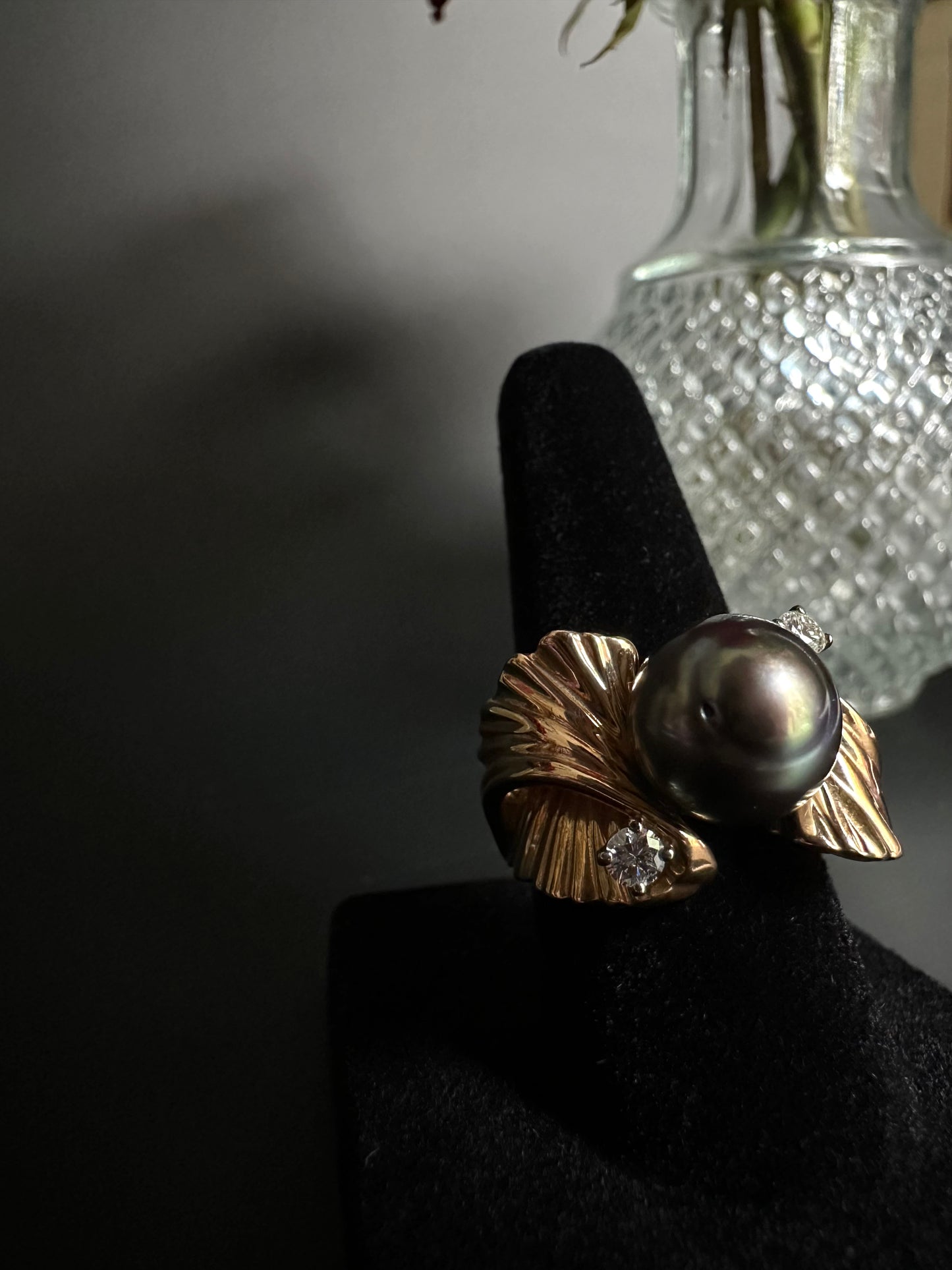 Black South Sea Pearl Ring with Diamond Accents