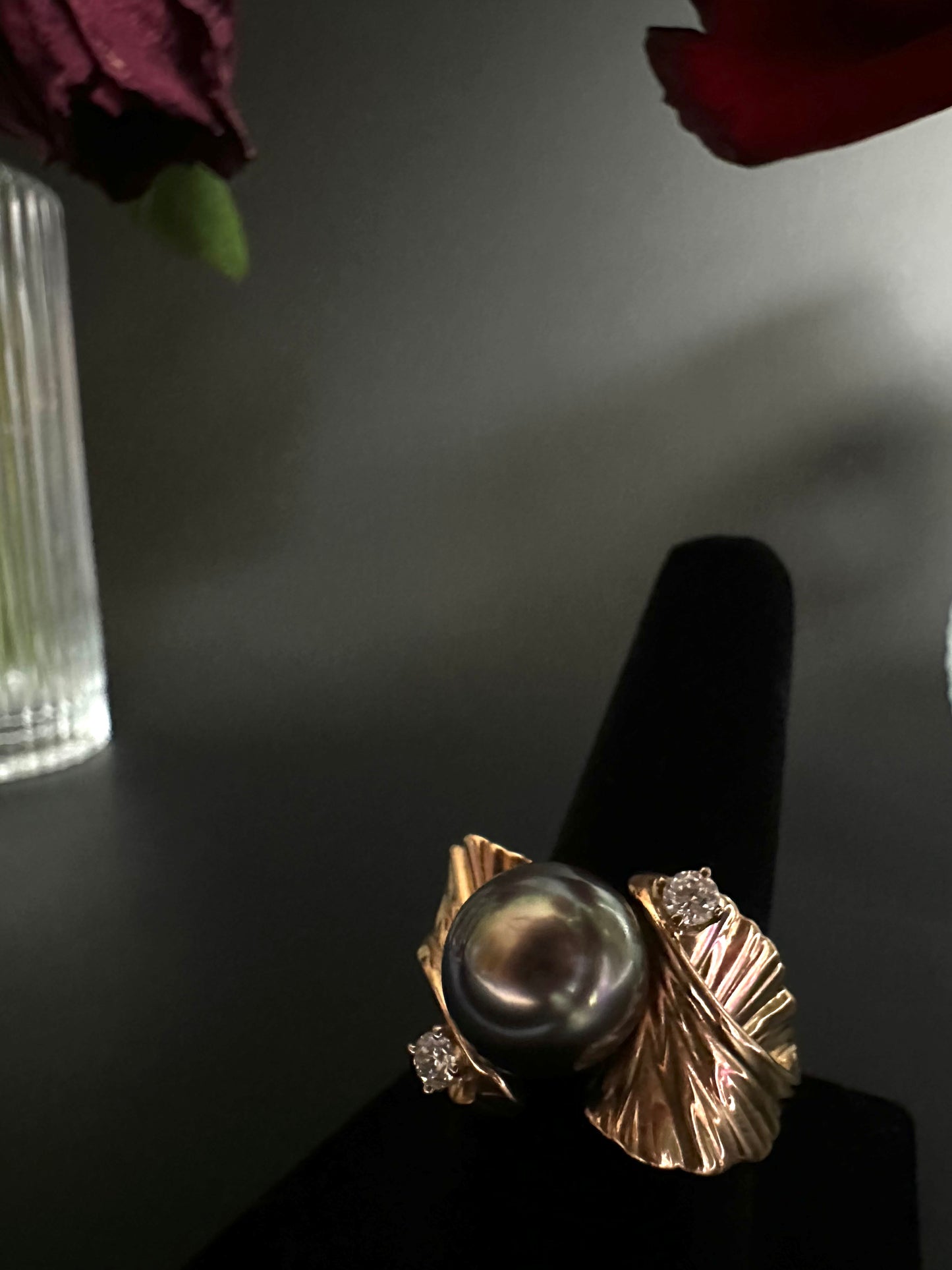Black South Sea Pearl Ring with Diamond Accents