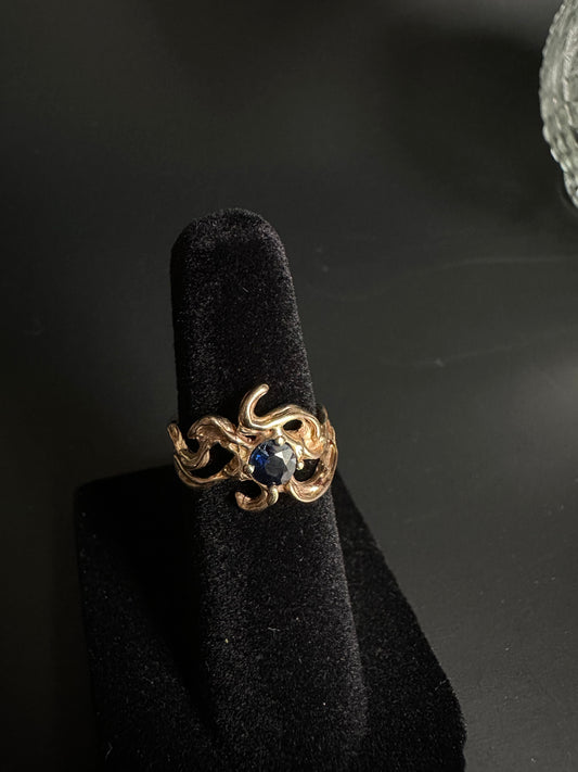 Natural Sapphire Pinky Ring with Yellow Gold Veining
