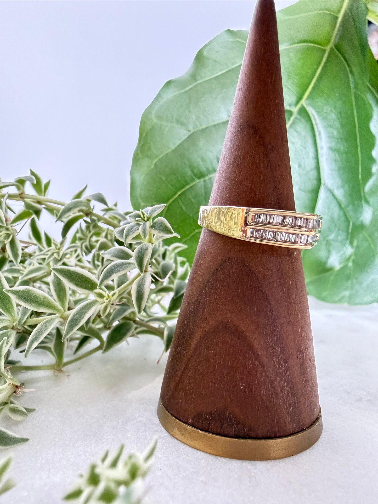 Diamond Ring with Double Baguette Rows