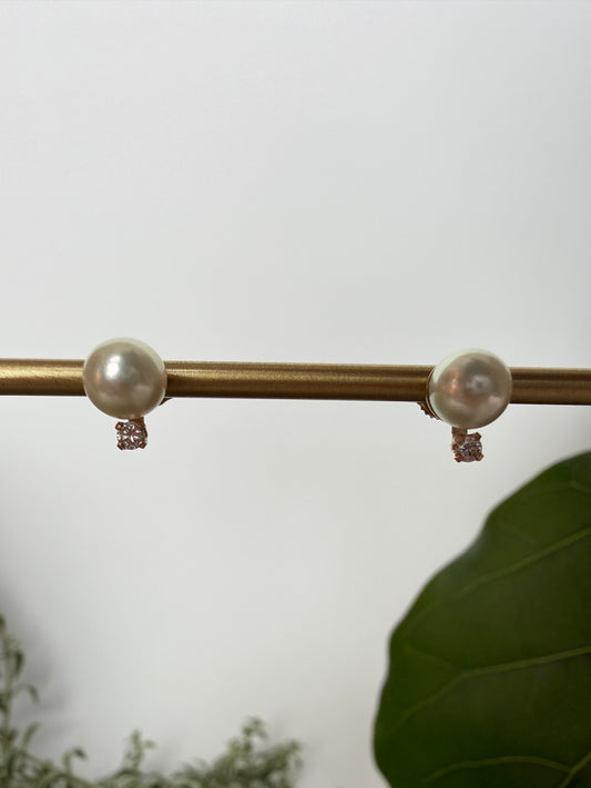 Pearl Stud Earrings with Diamond Accent